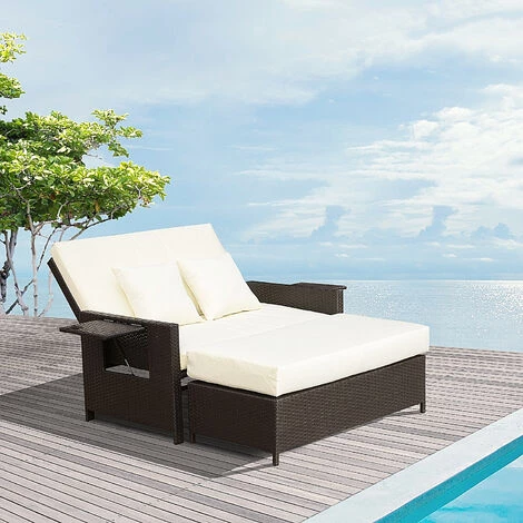Outsunny Ensemble De Jardin 2 Places : Canapé Dossier Inclinable Tablettes Coffre Matelas Et Coussins Intégrées + Repose-pieds Résine Tressée Chocolat Polyester Crème 4 Outsunny Ensemble De Jardin 2 Places : Canapé Dossier Inclinable Tablettes Coffre Matelas Et Coussins Intégrées + Repose-pieds Résine Tressée Chocolat Polyester Crème – Image 2