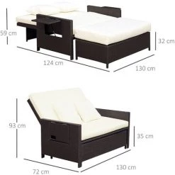 Outsunny Ensemble De Jardin 2 Places : Canapé Dossier Inclinable Tablettes Coffre Matelas Et Coussins Intégrées + Repose-pieds Résine Tressée Chocolat Polyester Crème 9 Outsunny Ensemble De Jardin 2 Places : Canapé Dossier Inclinable Tablettes Coffre Matelas Et Coussins Intégrées + Repose-pieds Résine Tressée Chocolat Polyester Crème -Outsunny Soldes Magasin 7491856 3