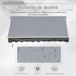 Outsunny Store Banne Manuel Rétractable Aluminium Polyester Imperméabilisé 3,5L X 2,5l M Gris - Gris 10 Outsunny Store Banne Manuel Rétractable Aluminium Polyester Imperméabilisé 3,5L X 2,5l M Gris - Gris -Outsunny Soldes Magasin 7598289 4