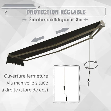 Outsunny Store Banne Manuel Rétractable Aluminium Polyester Imperméabilisé 3,5L X 2,5l M Gris - Gris 7 Outsunny Store Banne Manuel Rétractable Aluminium Polyester Imperméabilisé 3,5L X 2,5l M Gris - Gris – Image 5