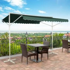 Outsunny Store Double Pente Manuel Rétractable Inclinaison Réglable Métal Polyester Imperméabilisé 3,95L X 2,98l X 2,55H M Vert Foncé - Vert -Outsunny Soldes Magasin 7598292 4