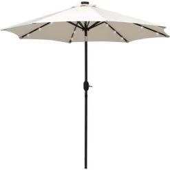 Outsunny Parasol Octogonal Inclinable Ø 2,7 X 2,4 M Lumineux Solaire 24 LED Polyester Haute Densité 180 G/m² Crème