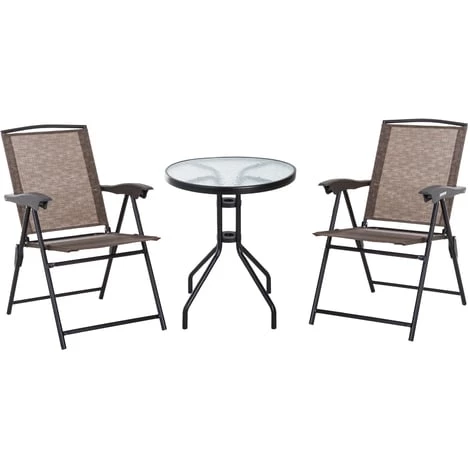 Outsunny Ensemble De Jardin 3 Pièces 2 Chaises Inclinables Multi-positions Pliables + Table Ronde Verre Trempé Métal époxy Textilène Chocolat 3 Outsunny Ensemble De Jardin 3 Pièces 2 Chaises Inclinables Multi-positions Pliables + Table Ronde Verre Trempé Métal époxy Textilène Chocolat