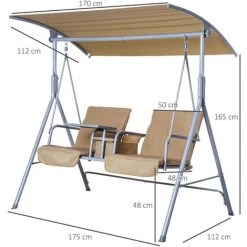 Outsunny Balancelle Design De Jardin 2 Places Inclinaison Toit Réglable Tablette Rétractable Rangement Acier Gris Clair Beige -Outsunny Soldes Magasin 8011412 3