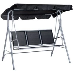 Outsunny Balancelle De Jardin 3 Places Grand Confort Toit Imperméabilisé Inclinaison Réglable Assise Et Dossier Ergonomique Acier Textilène Noir - Noir