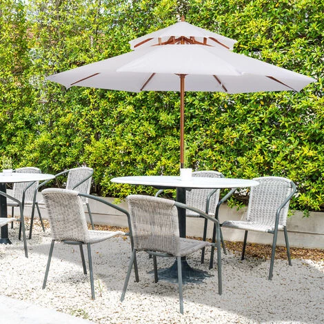 Outsunny Parasol En Bois Peuplier Droit 2 Toit Polyester 180 G/m² Dia. 2,7 X 2,6H M Blanc 4 Outsunny Parasol En Bois Peuplier Droit 2 Toit Polyester 180 G/m² Dia. 2,7 X 2,6H M Blanc – Image 2