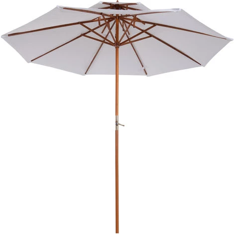 Outsunny Parasol En Bois Peuplier Droit 2 Toit Polyester 180 G/m² Dia. 2,7 X 2,6H M Blanc 5 Outsunny Parasol En Bois Peuplier Droit 2 Toit Polyester 180 G/m² Dia. 2,7 X 2,6H M Blanc – Image 3