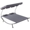 Outsunny Bain De Soleil 2 Places Lit De Jardin Design Contemporain Toit Réglable 2 Roulettes 2 Oreillers Acier époxy Polyester Gris