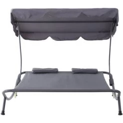 Outsunny Bain De Soleil 2 Places Lit De Jardin Design Contemporain Toit Réglable 2 Roulettes 2 Oreillers Acier époxy Polyester Gris -Outsunny Soldes Magasin 8192707 4