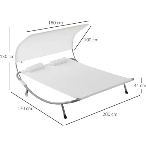 Outsunny Bain De Soleil 2 Places Lit De Jardin Design Contemporain Toit Réglable 2 Roulettes 2 Oreillers Acier époxy Polyester Crème 5 Outsunny Bain De Soleil 2 Places Lit De Jardin Design Contemporain Toit Réglable 2 Roulettes 2 Oreillers Acier époxy Polyester Crème – Image 3