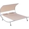 Outsunny Bain De Soleil 2 Places Lit De Jardin Design Contemporain Toit Réglable 2 Roulettes 2 Oreillers Acier époxy Polyester Sable - Marron