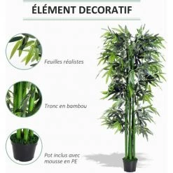 Outsunny Bambou Artificiel XXL 1,80H M 1105 Feuilles Denses Réalistes Pot Inclus Noir Vert -Outsunny Soldes Magasin 8612412 4