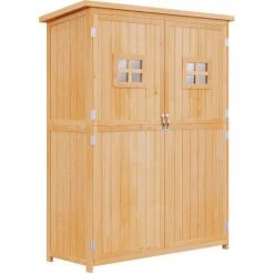 Outsunny Abri De Jardin Armoire De Jardin Remise Pour Outils Sur Pied Dim. 128L X 50l X 164H Cm 2 étagères 2 Portes 2 Fenêtres Toit Bitumé étanche Bois Massif Sapin Pré-huilé