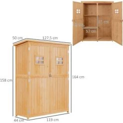 Outsunny Abri De Jardin Armoire De Jardin Remise Pour Outils Sur Pied Dim. 128L X 50l X 164H Cm 2 étagères 2 Portes 2 Fenêtres Toit Bitumé étanche Bois Massif Sapin Pré-huilé -Outsunny Soldes Magasin 9758248 3