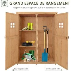 Outsunny Abri De Jardin Armoire De Jardin Remise Pour Outils Sur Pied Dim. 128L X 50l X 164H Cm 2 étagères 2 Portes 2 Fenêtres Toit Bitumé étanche Bois Massif Sapin Pré-huilé -Outsunny Soldes Magasin 9758248 5