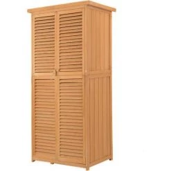 Outsunny Armoire De Jardin Abri Jardin Remise Pour Outils Sur Pied Dim. 79L X 42l X 160H Cm 2 étagères Portes Persiennes Toit Bitumé étanche Bois Pin Pré-huilé - Marron