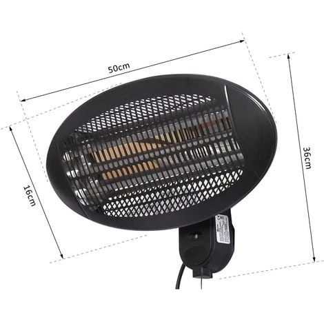 Outsunny Chauffage Extérieur Radiant Infrarouge électrique Mural 3 Modes 650/1300/2000 W Réflecteur Acier Inox. Noir 5 Outsunny Chauffage Extérieur Radiant Infrarouge électrique Mural 3 Modes 650/1300/2000 W Réflecteur Acier Inox. Noir – Image 3