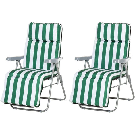 Outsunny Lot De 2 Chaise Longue Bain De Soleil Adjustable Pliable Transat Lit De Jardin En Acier Vert + Blanc - Vert 3 Outsunny Lot De 2 Chaise Longue Bain De Soleil Adjustable Pliable Transat Lit De Jardin En Acier Vert + Blanc - Vert