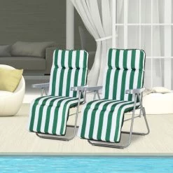 Outsunny Lot De 2 Chaise Longue Bain De Soleil Adjustable Pliable Transat Lit De Jardin En Acier Vert + Blanc - Vert 8 Outsunny Lot De 2 Chaise Longue Bain De Soleil Adjustable Pliable Transat Lit De Jardin En Acier Vert + Blanc - Vert -Outsunny Soldes Magasin 986508 2