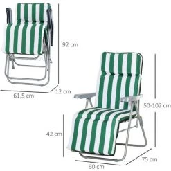 Outsunny Lot De 2 Chaise Longue Bain De Soleil Adjustable Pliable Transat Lit De Jardin En Acier Vert + Blanc - Vert 9 Outsunny Lot De 2 Chaise Longue Bain De Soleil Adjustable Pliable Transat Lit De Jardin En Acier Vert + Blanc - Vert -Outsunny Soldes Magasin 986508 3