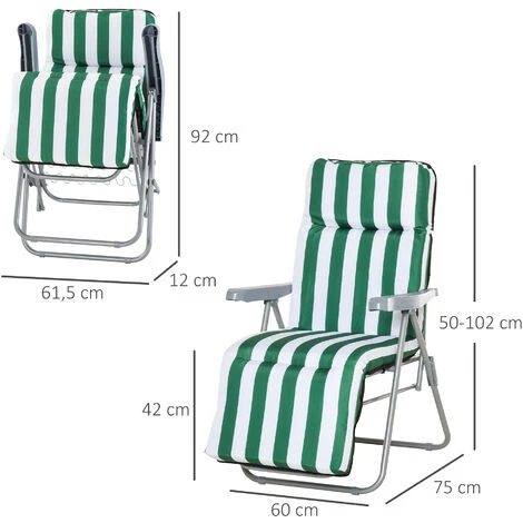 Outsunny Lot De 2 Chaise Longue Bain De Soleil Adjustable Pliable Transat Lit De Jardin En Acier Vert + Blanc - Vert 5 Outsunny Lot De 2 Chaise Longue Bain De Soleil Adjustable Pliable Transat Lit De Jardin En Acier Vert + Blanc - Vert – Image 3