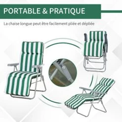 Outsunny Lot De 2 Chaise Longue Bain De Soleil Adjustable Pliable Transat Lit De Jardin En Acier Vert + Blanc - Vert 10 Outsunny Lot De 2 Chaise Longue Bain De Soleil Adjustable Pliable Transat Lit De Jardin En Acier Vert + Blanc - Vert -Outsunny Soldes Magasin 986508 4