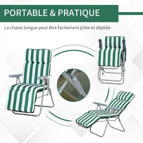 Outsunny Lot De 2 Chaise Longue Bain De Soleil Adjustable Pliable Transat Lit De Jardin En Acier Vert + Blanc - Vert 6 Outsunny Lot De 2 Chaise Longue Bain De Soleil Adjustable Pliable Transat Lit De Jardin En Acier Vert + Blanc - Vert – Image 4